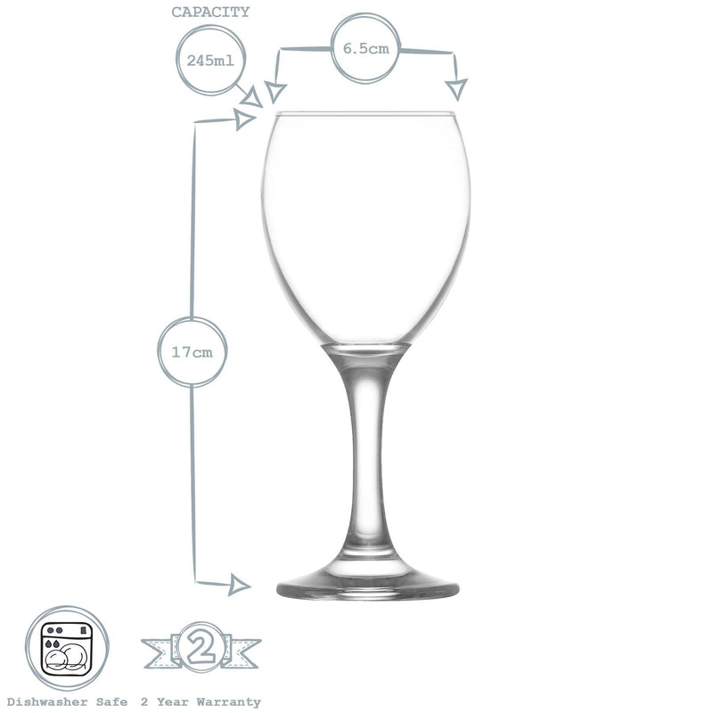 245ml Empire White Wine Glasses - Pack of Six - By LAV