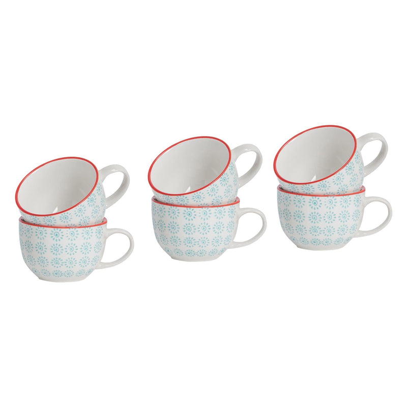 250ml Hand Printed Cappuccino & Tea Cups - Pack of Six - By Nicola Spring