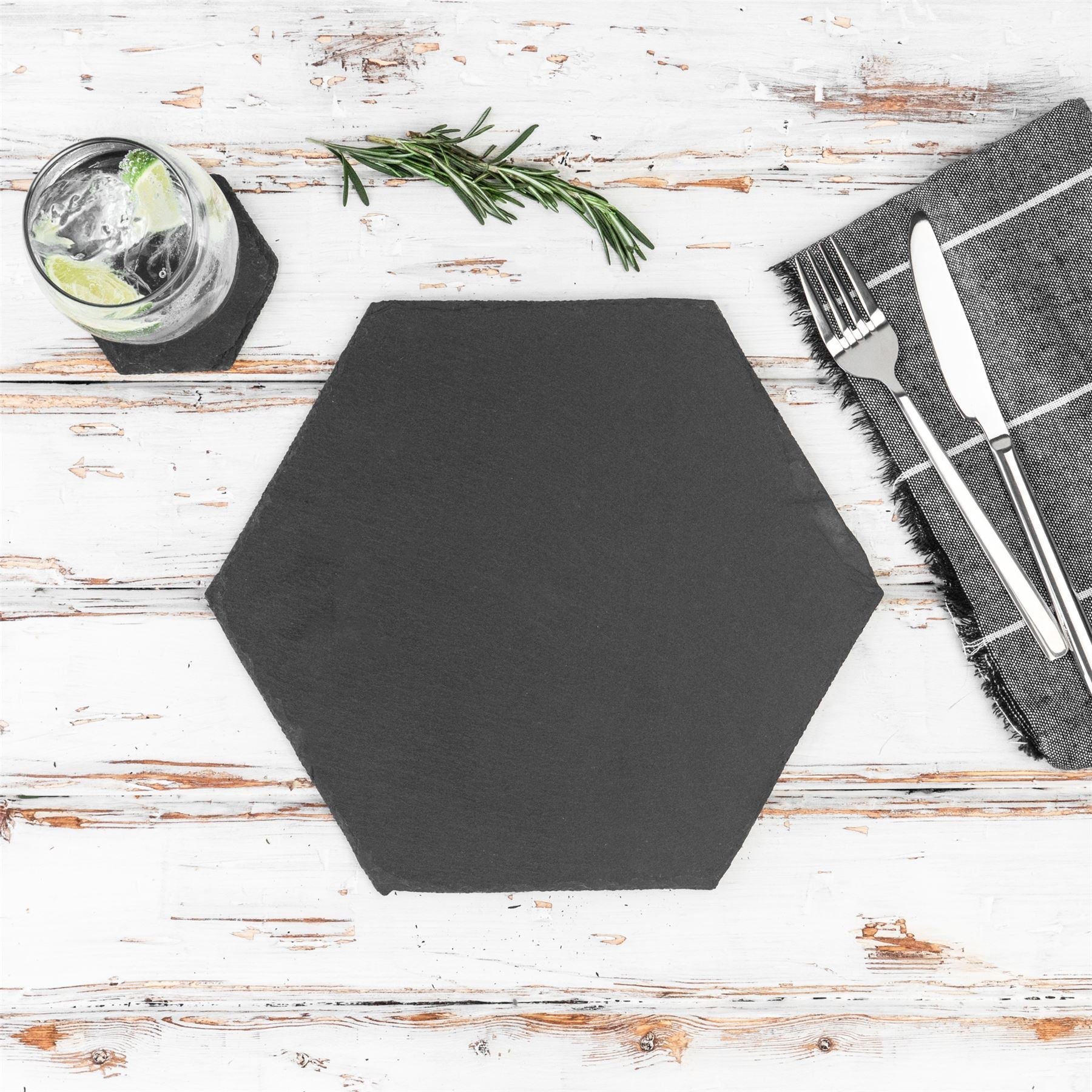 12pc Black Hexagon Slate Placemat &amp; Coaster Sets