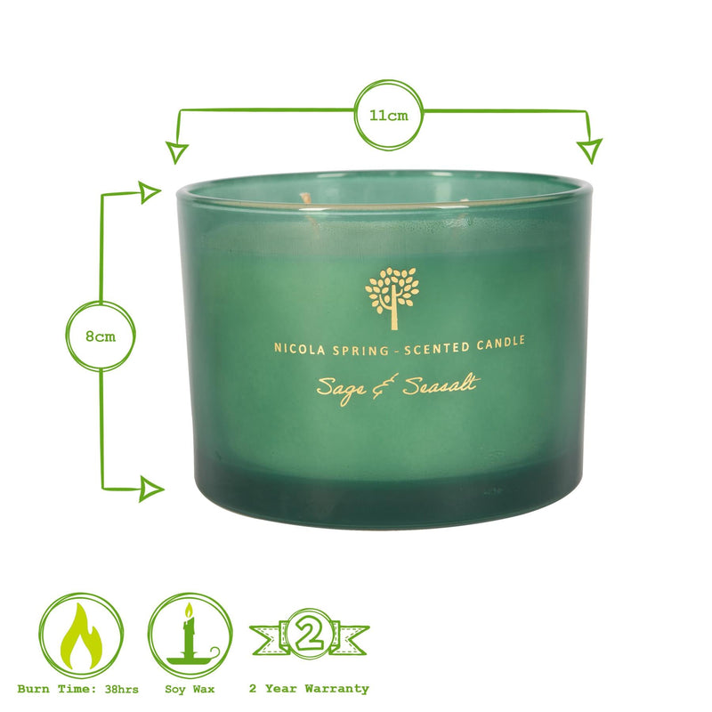 350g Double Wick Sage & Seasalt Scented Soy Wax Candle - by Nicola Spring