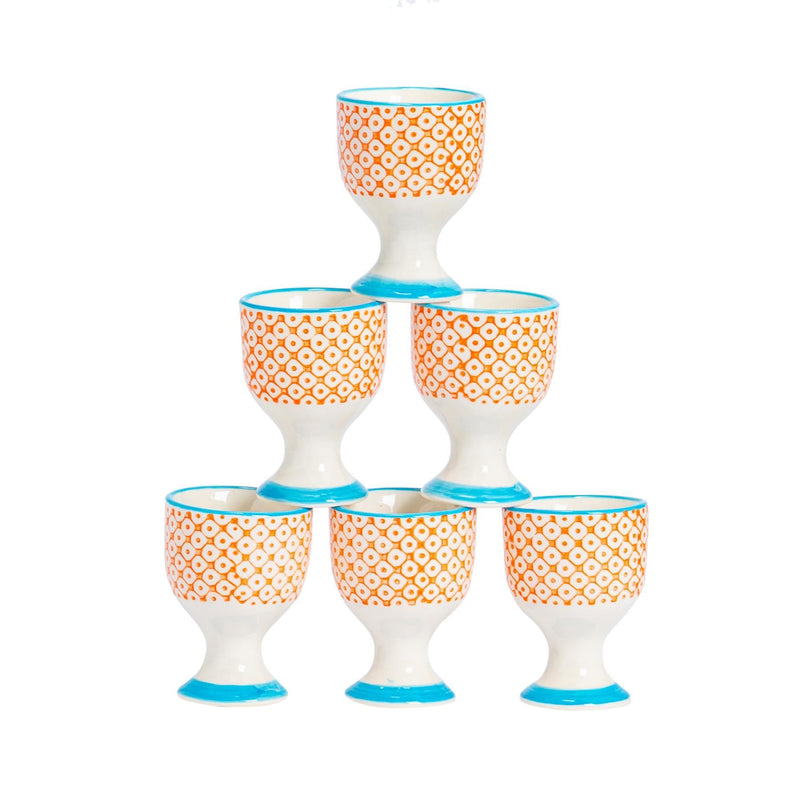 Hand Printed China Egg Cups - Pack of Six - By Nicola Spring