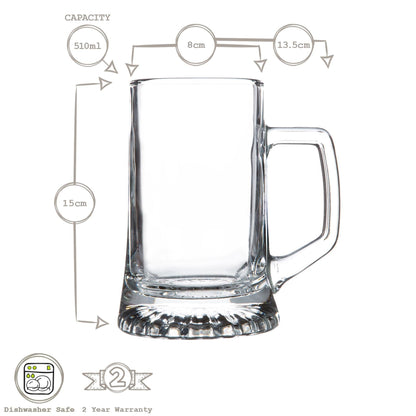 510ml Stern Tankard Glass Beer Mugs - Pack of Two