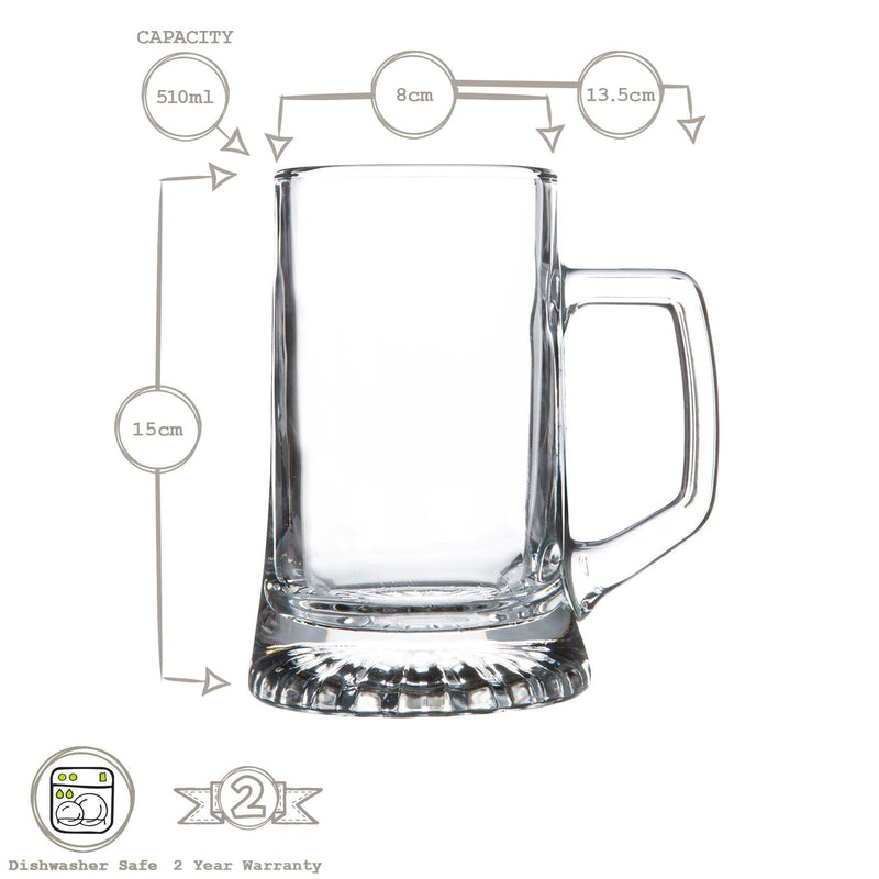 510ml Stern Tankard Glass Beer Mugs - Pack of Two - By Bormioli Rocco