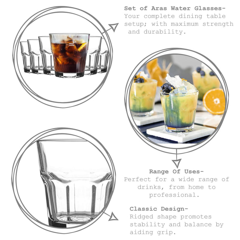 200ml Aras Water Tumbler Glasses - Pack of Six - By LAV