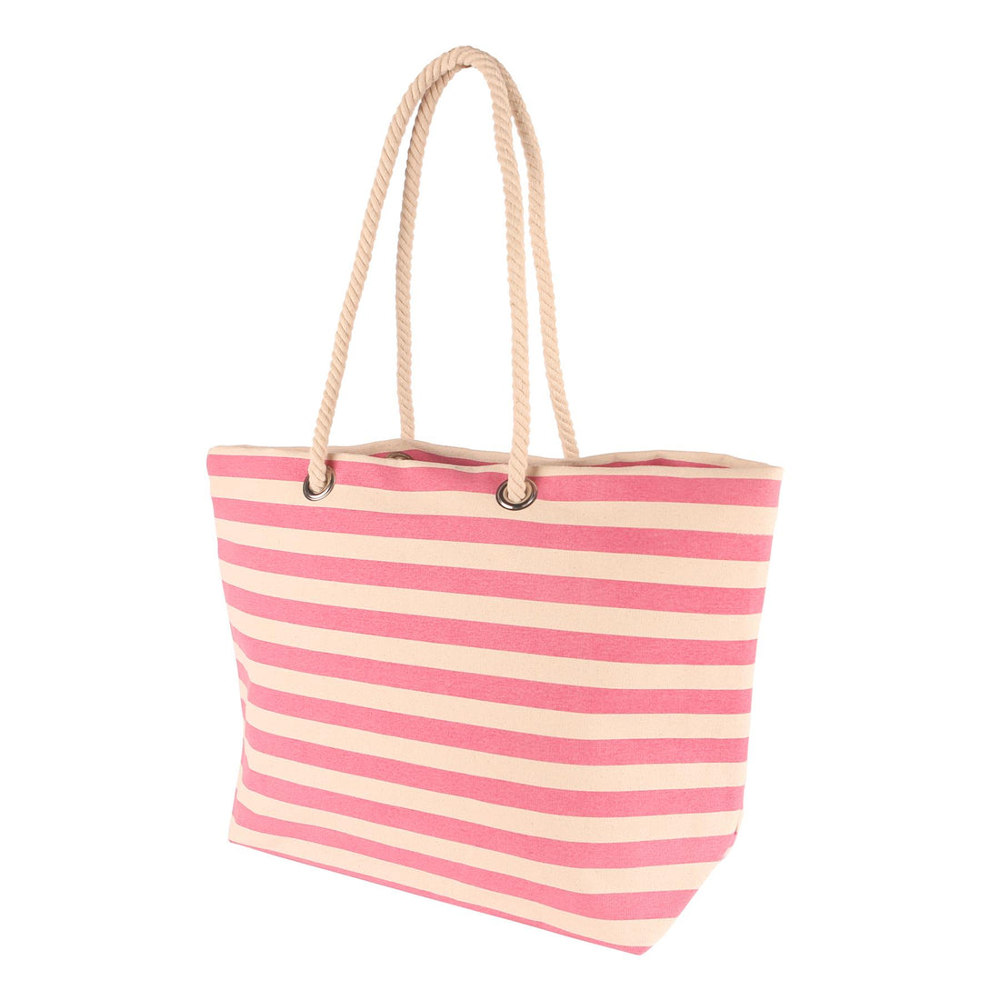 Large Bubblegum Striped Canvas Beach Tote Bag
