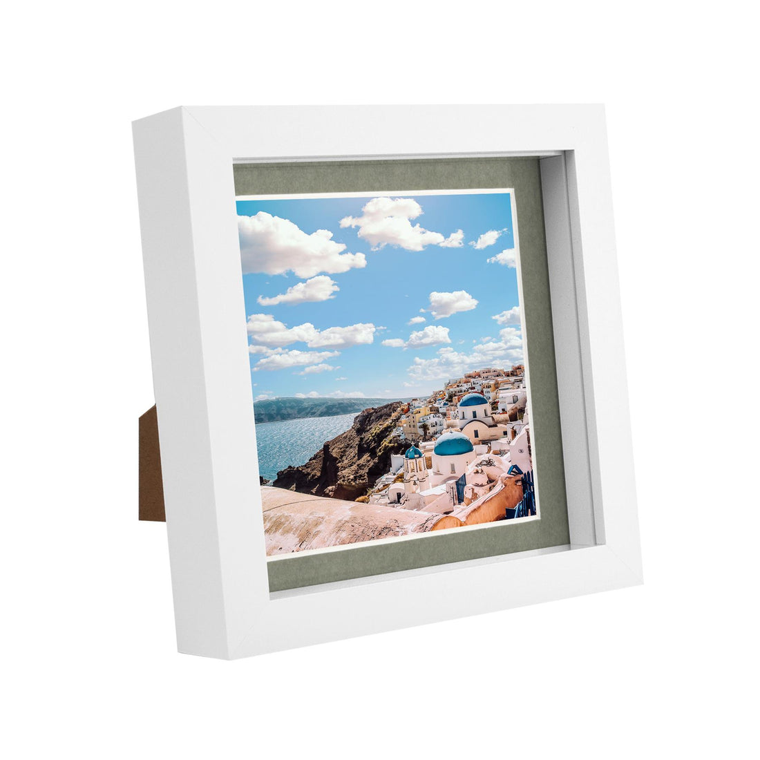 White 6" x 6" Shadow Box Photo Frame with 4" x 4" Grey Mount &amp; White Spacer
