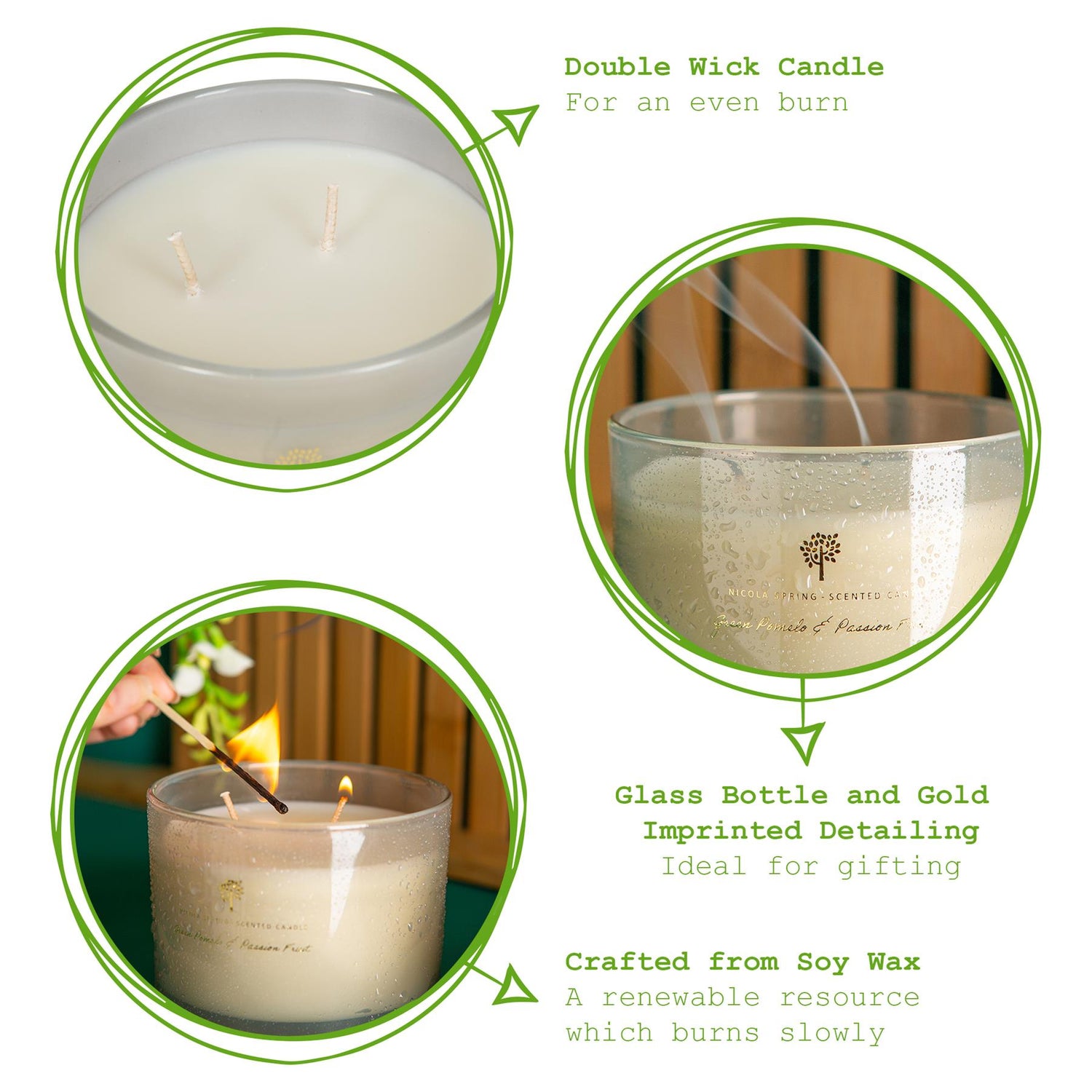 350g Double Wick Green Pomelo &amp; Passion Fruit Scented Soy Wax Candle