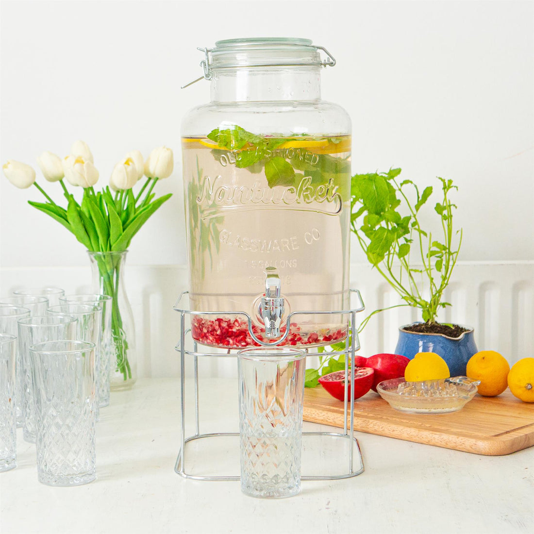 6.5L Glass Drinks Dispenser with Tap &amp; Chrome Stand