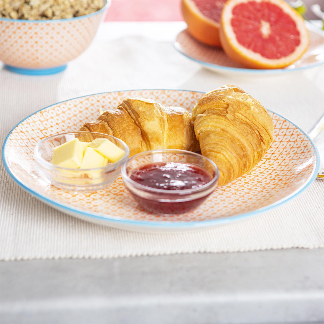 Orange 25.5cm Hand-Printed Stoneware Dinner Plates - Pack of 6