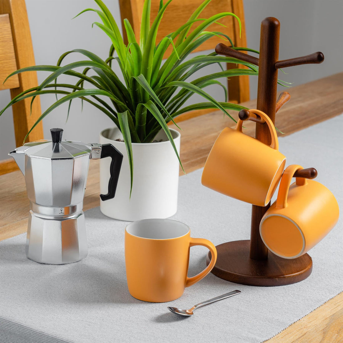 350ml Yellow Matte Stoneware Coffee Mugs - Pack of 6