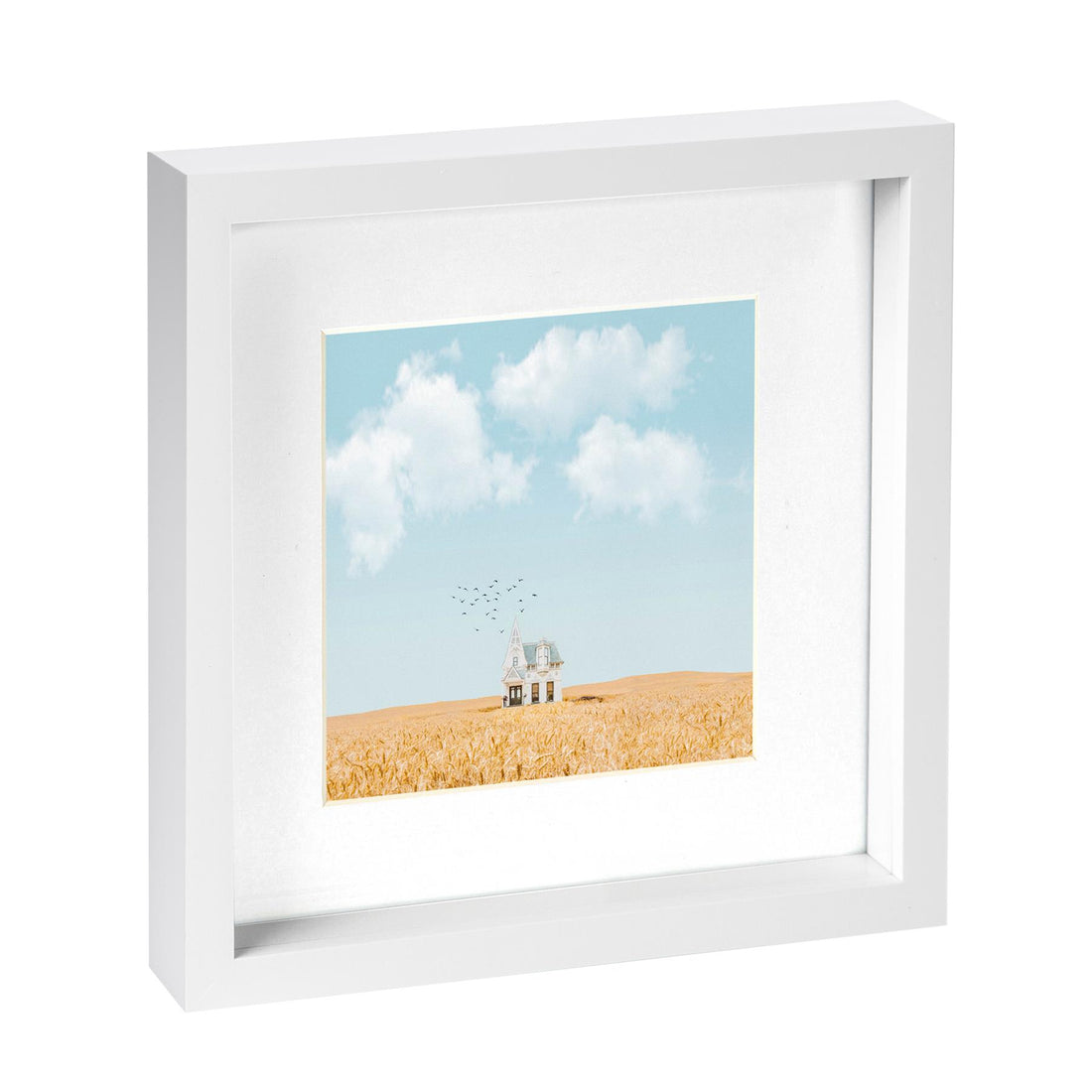 White 10" x 10" Shadow Box Photo Frame with 6" x 6" White Mount &amp; White Spacer