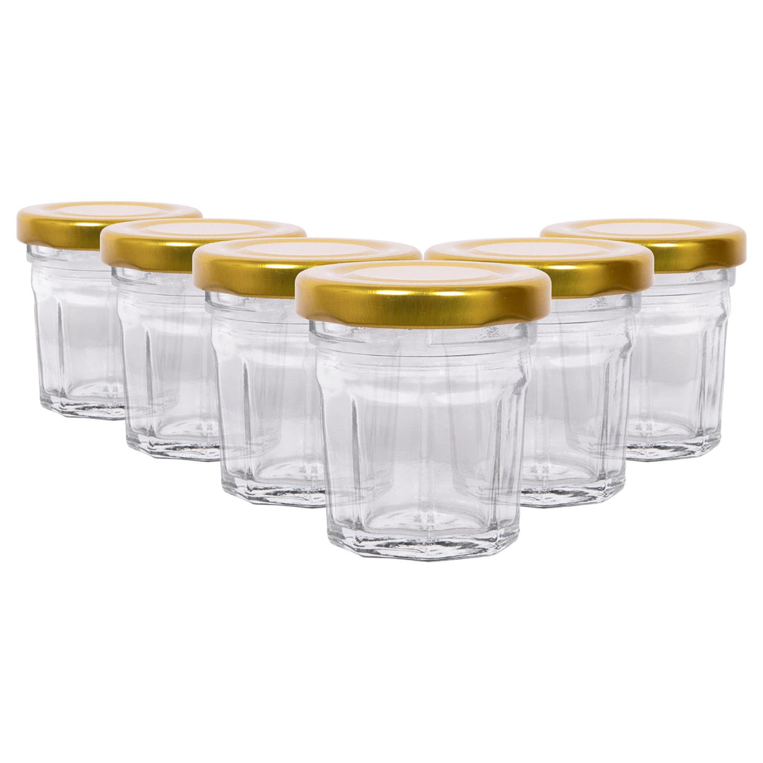 30ml Octagonal Glass Jam Jars with Gold Screw-Top Lids - Pack of 6