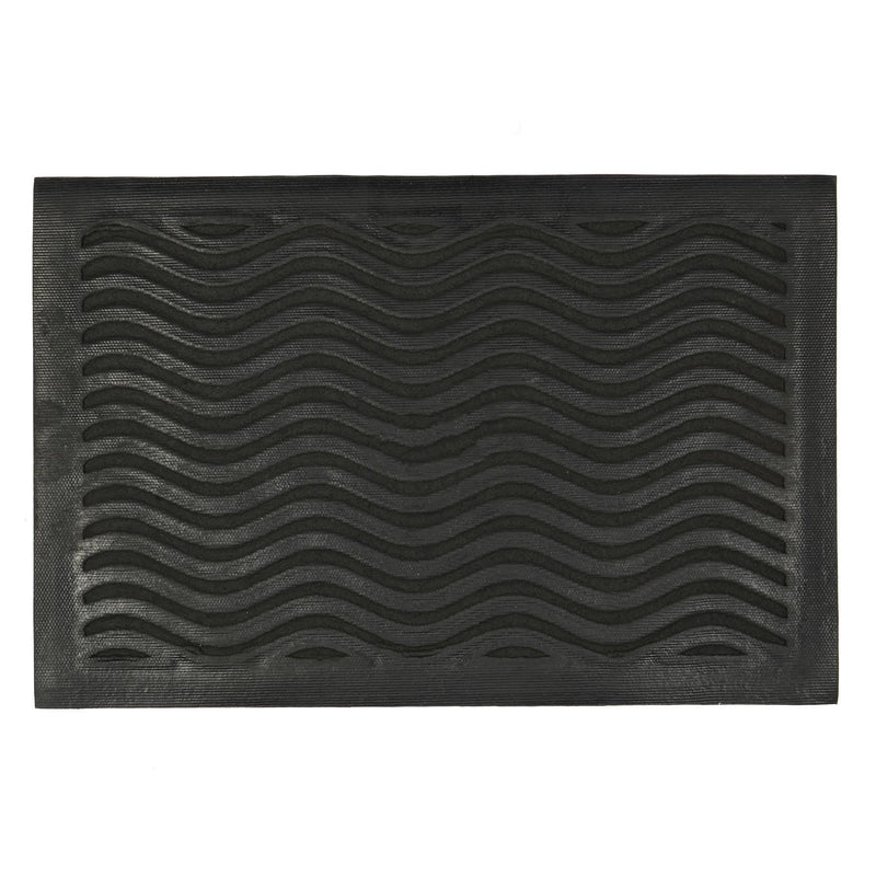 60cm x 40cm Black Waves Heavy Duty Door Mat - By Nicola Spring