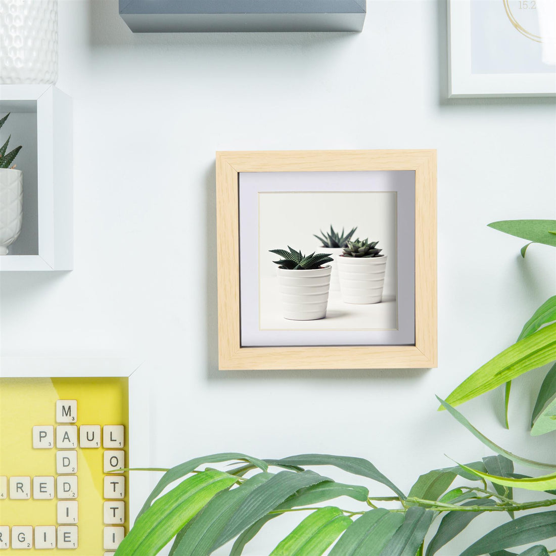 Light Wood 6" x 6" Deep Shadow Box Photo Frame with 4" x 4" White Mount