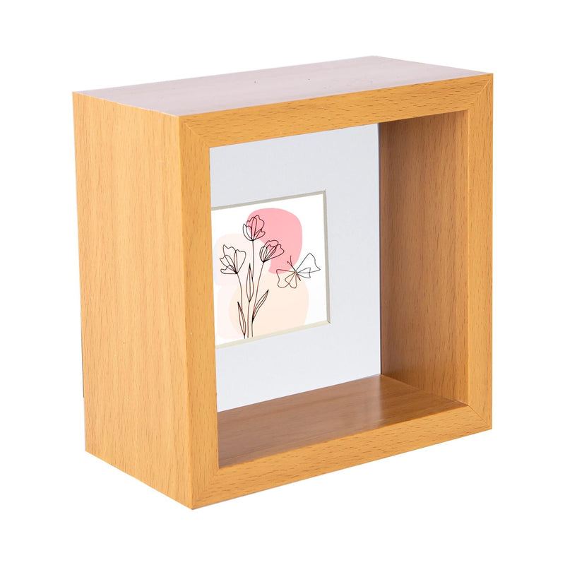 4" x 4" Medium Wood 3D Deep Box Photo Frame with 2" x 2" Mount - By Nicola Spring