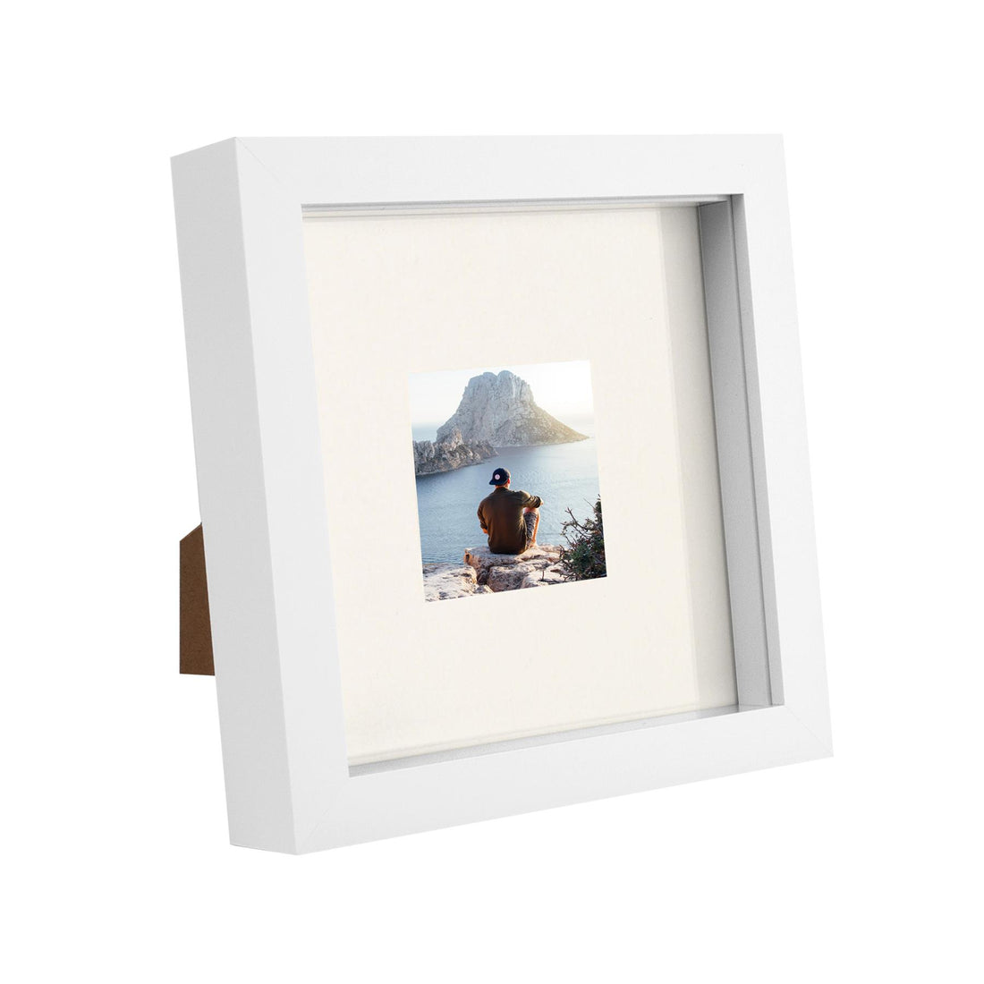 White 6" x 6" Shadow Box Photo Frame with 2" x 2" Ivory Mount &amp; White Spacer