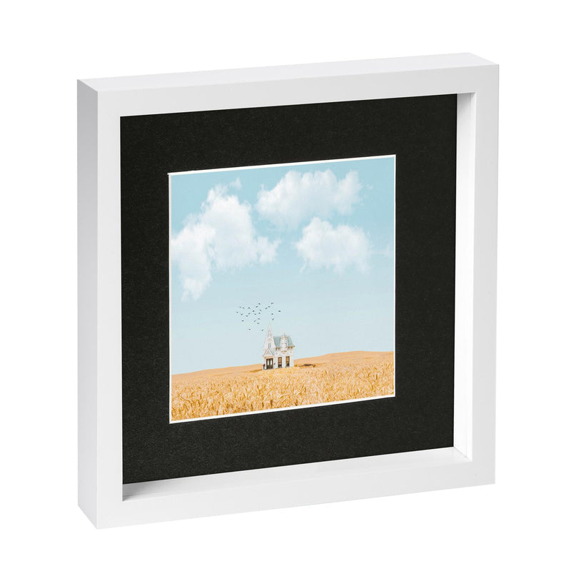 10" x 10" White 3D Box Photo Frame with 6" x 6" Mount & White Spacer - By Nicola Spring