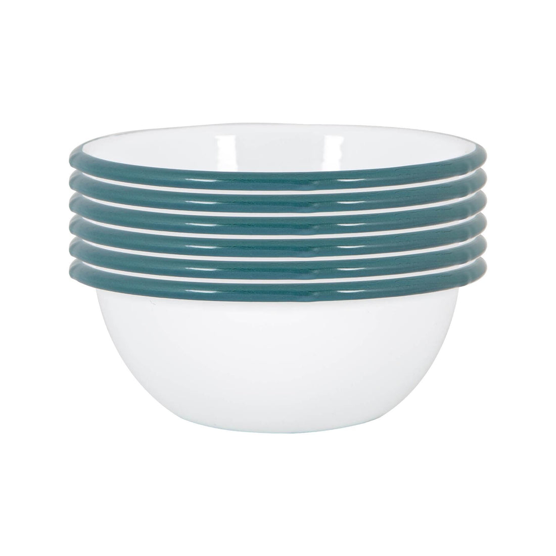 16cm White &amp; Green Enamel Bowls - Pack of 6