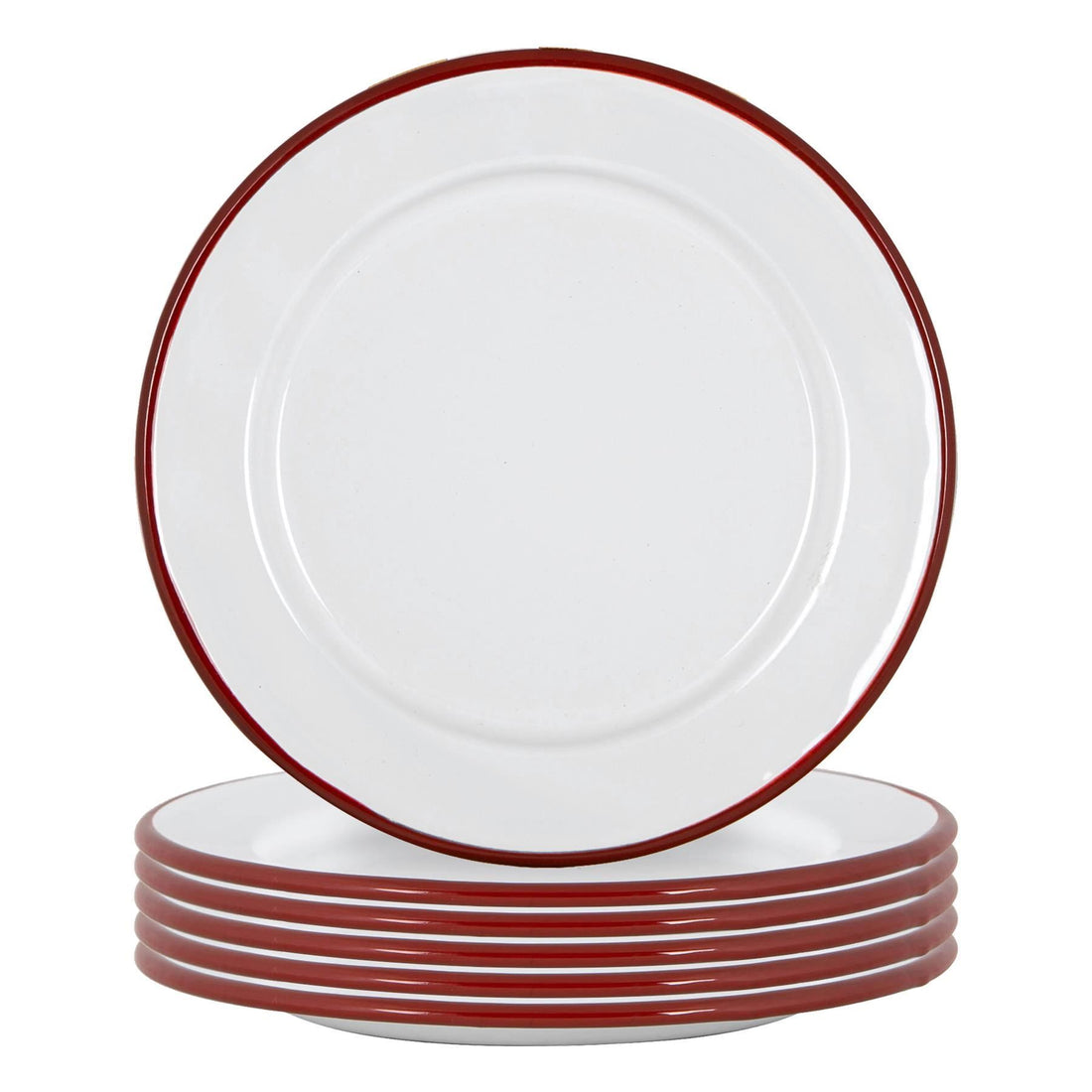 20cm White &amp; Red Enamel Side Plates - Pack of 6