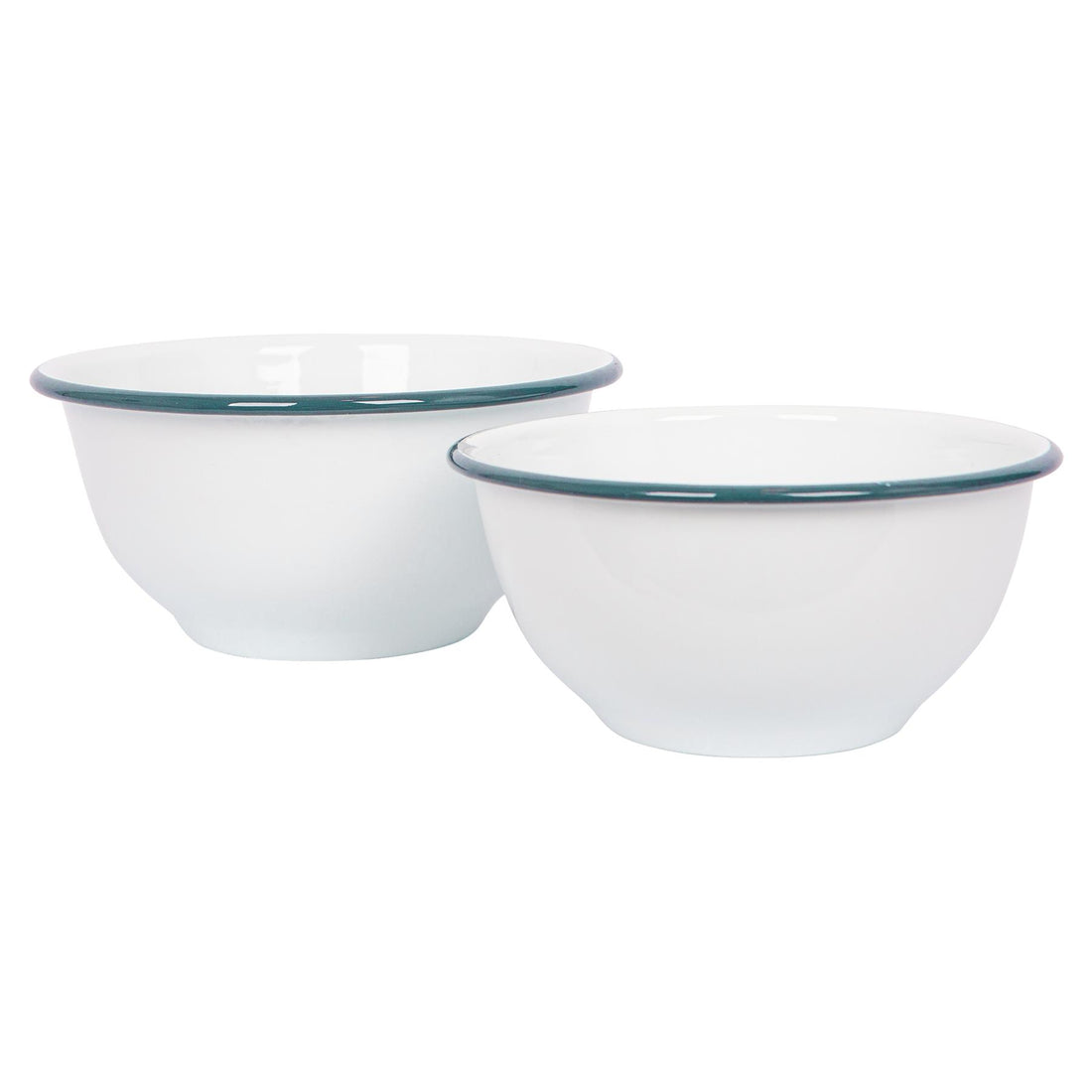 White Enamel Mixing Bowl Set with Green Rim