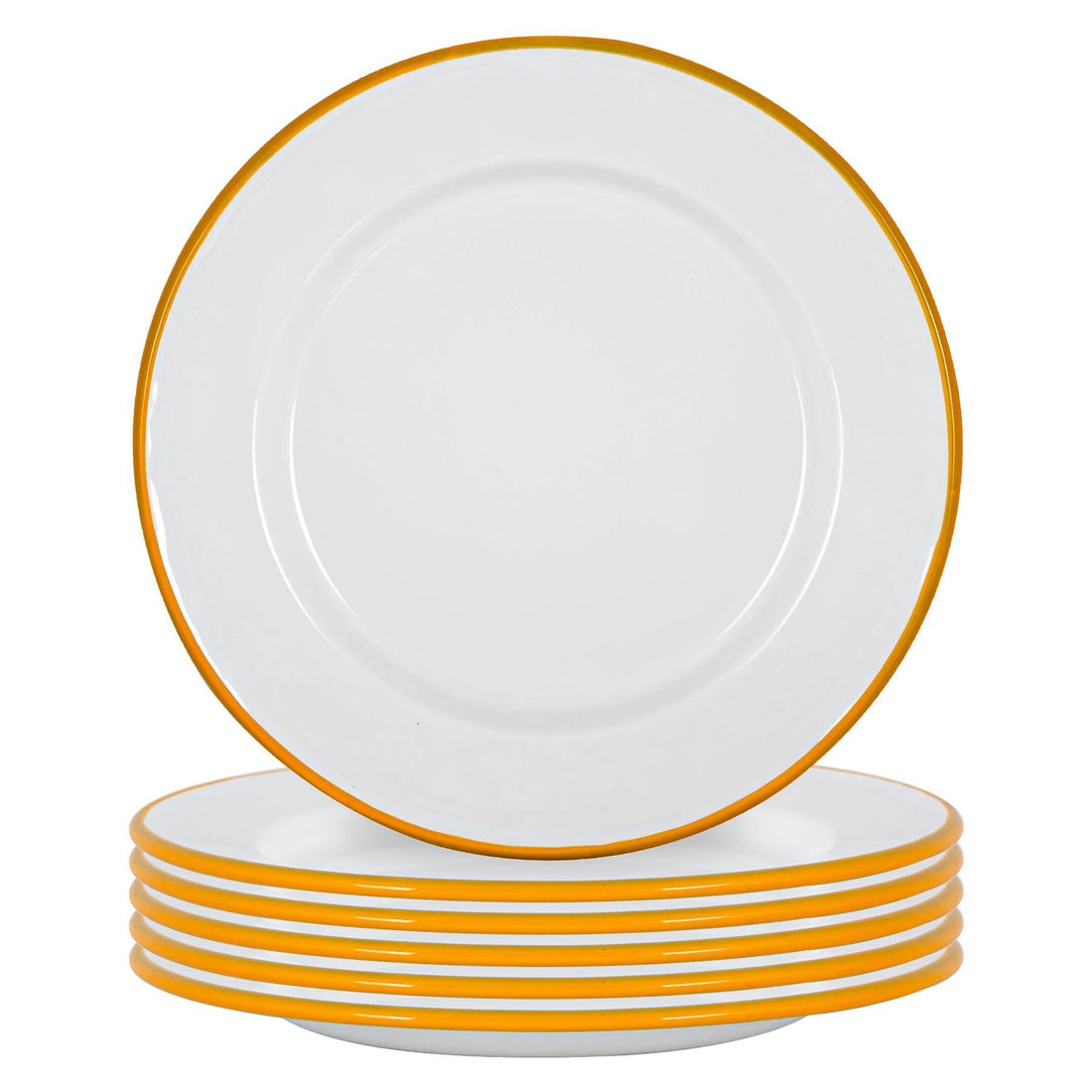 25.5cm White &amp; Yellow Enamel Dinner Plates - Pack of 6
