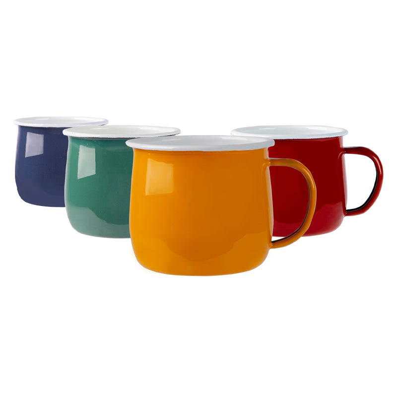 375ml Coloured Enamel Belly Mugs - Pack of Four - By Argon Tableware