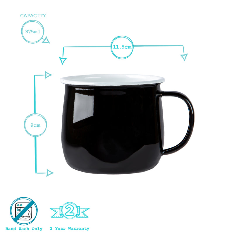375ml Coloured Enamel Belly Mugs - Pack of Four - By Argon Tableware