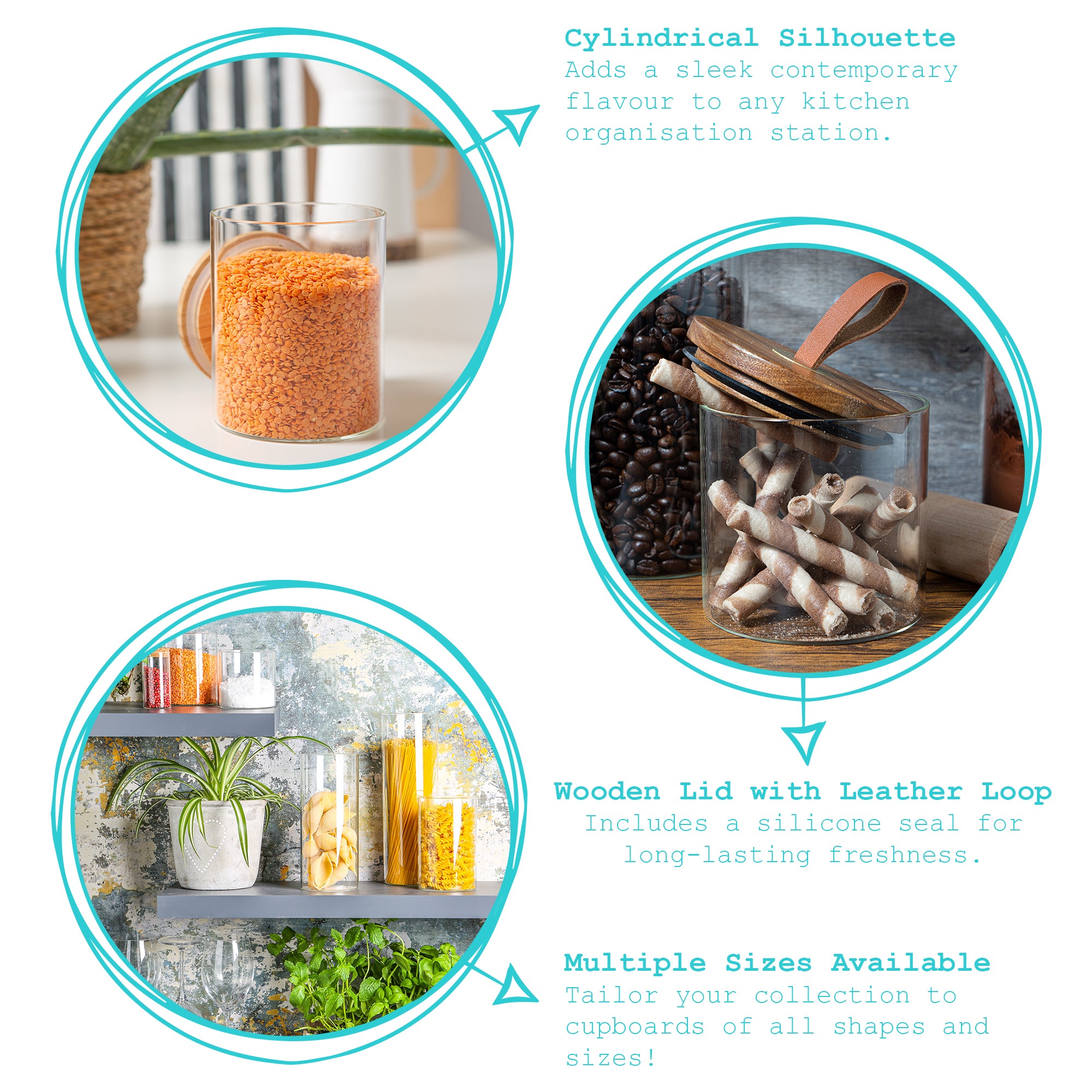 1L Wooden Loop Lid Storage Jars - Pack of Three