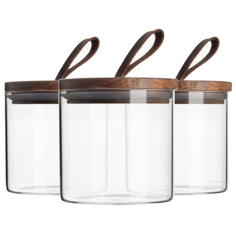 550ml Wooden Loop Lid Storage Jars - Pack of 3 - By Argon Tableware