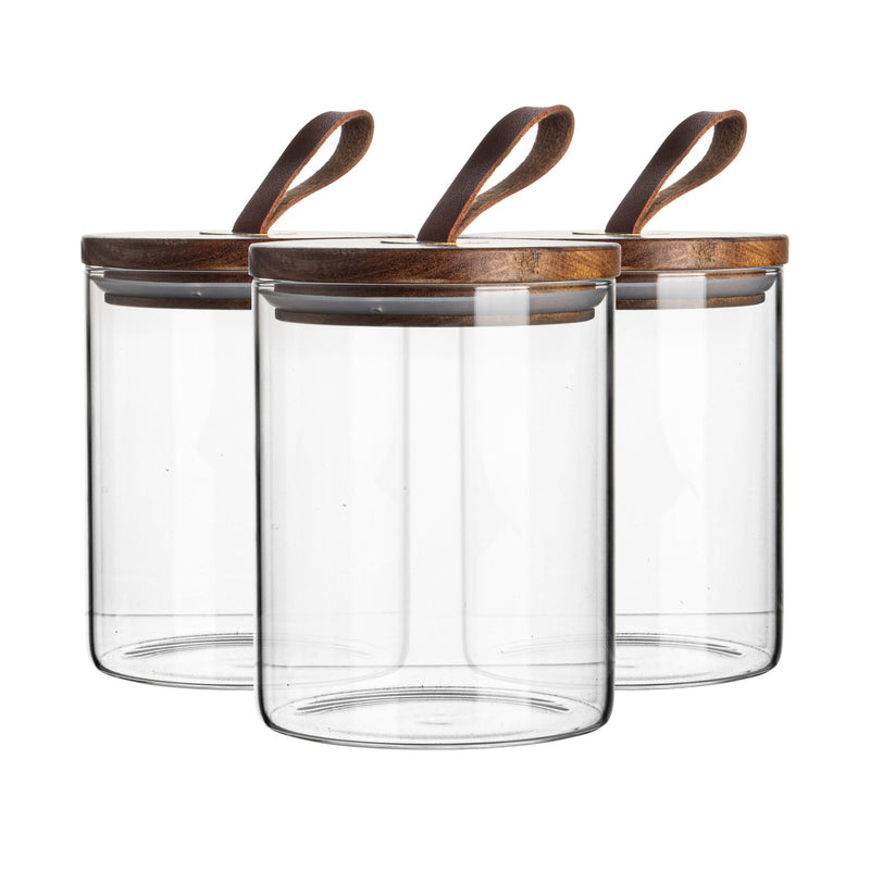 750ml Wooden Loop Lid Storage Jars - Pack of 3 - By Argon Tableware