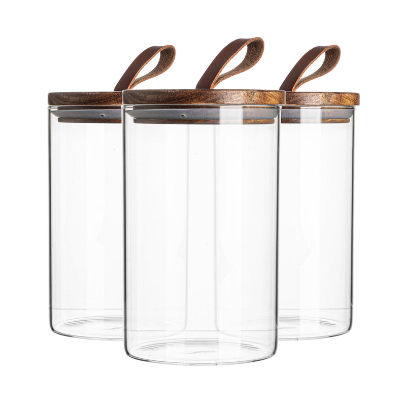 1L Wooden Loop Lid Storage Jars - Pack of 3 - By Argon Tableware