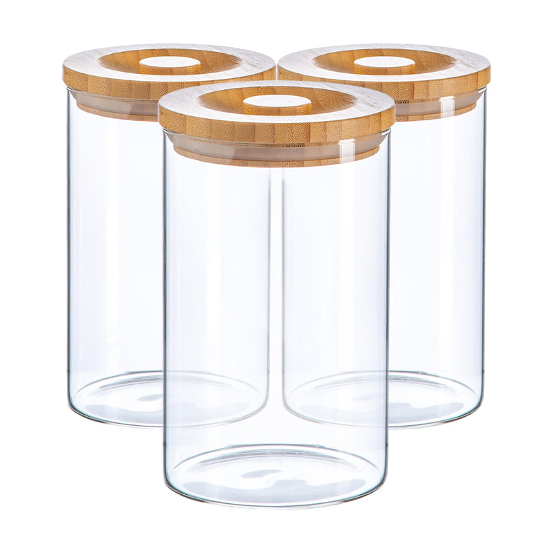 1L Carved Wood Lid Storage Jars - Pack of 3 - By Argon Tableware