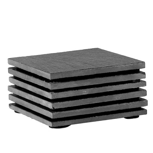 12pc Black Square Linea Slate Placemats & Coasters Set - By Argon Tableware