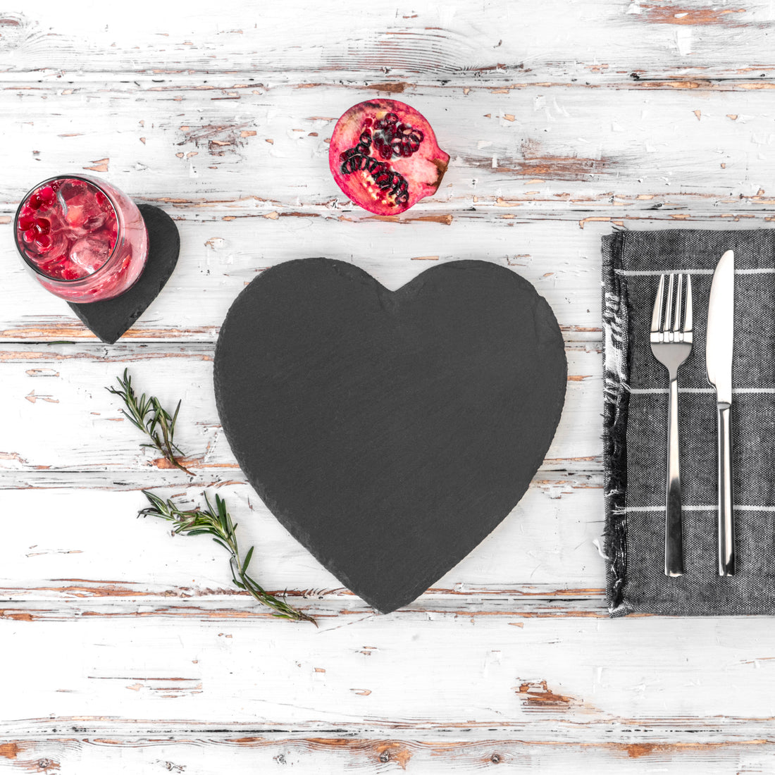 12pc Black Heart Slate Placemat &amp; Coaster Sets
