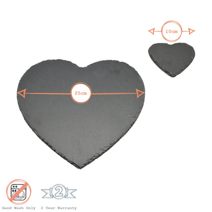 12pc Black Heart Slate Placemat &amp; Coaster Sets