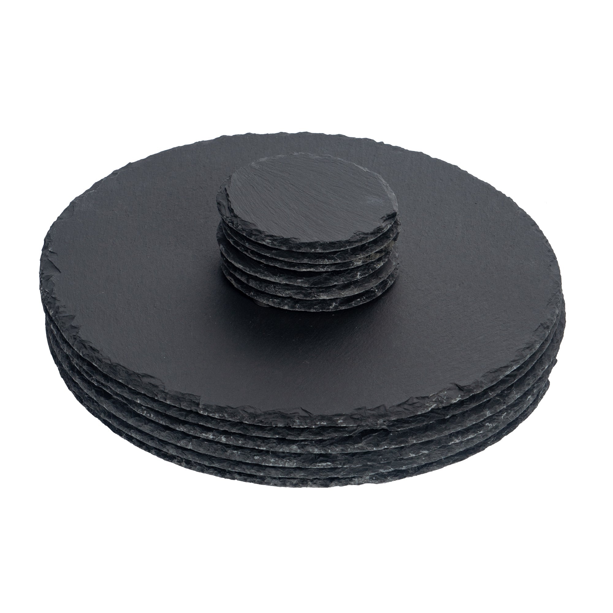 12pc Black Round Slate Placemat &amp; Coaster Sets