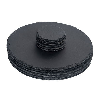 12pc Black Round Slate Placemat &amp; Coaster Sets