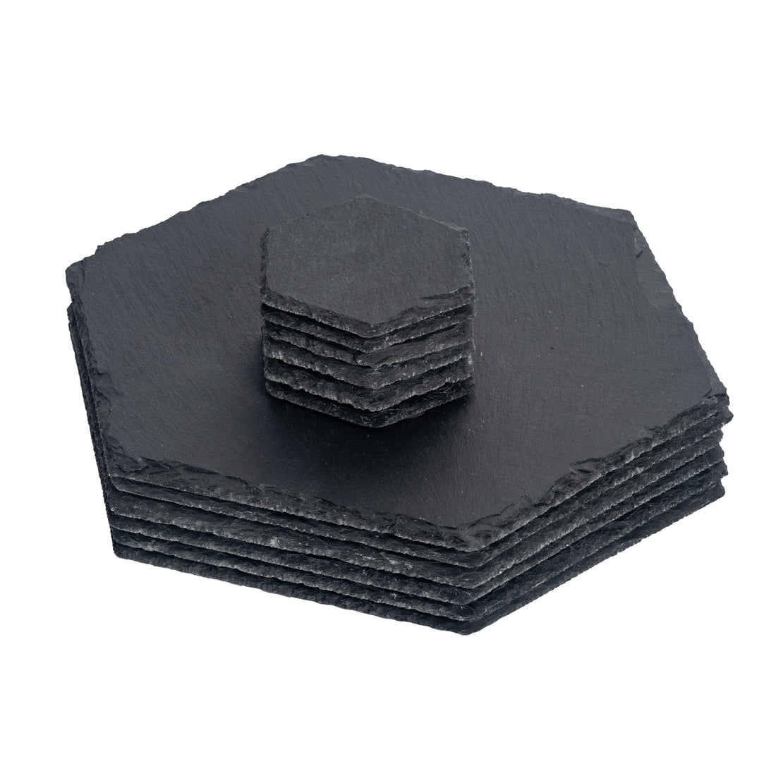 12pc Black Hexagon Slate Placemat & Coaster Sets