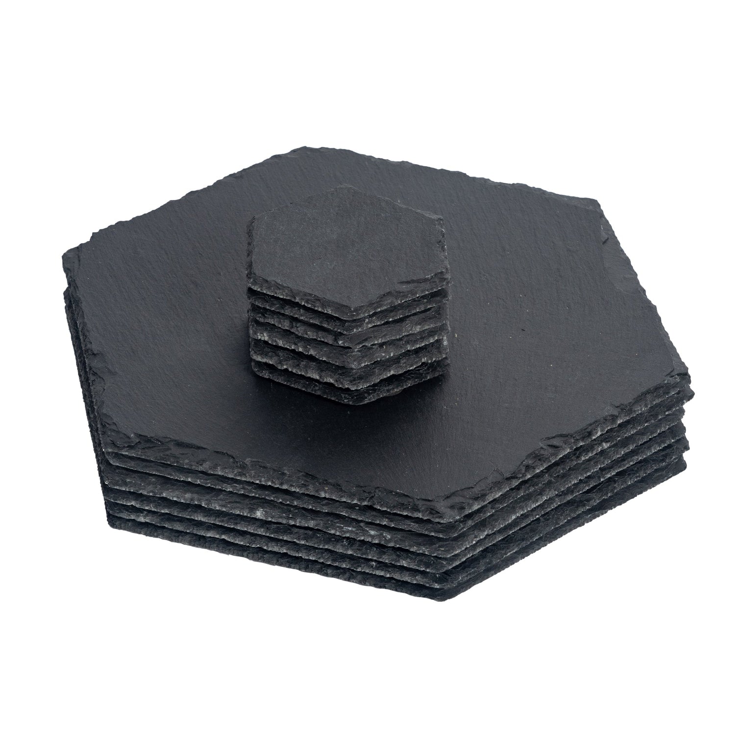 12pc Black Hexagon Slate Placemat &amp; Coaster Sets