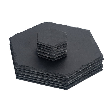 12pc Black Hexagon Slate Placemat &amp; Coaster Sets