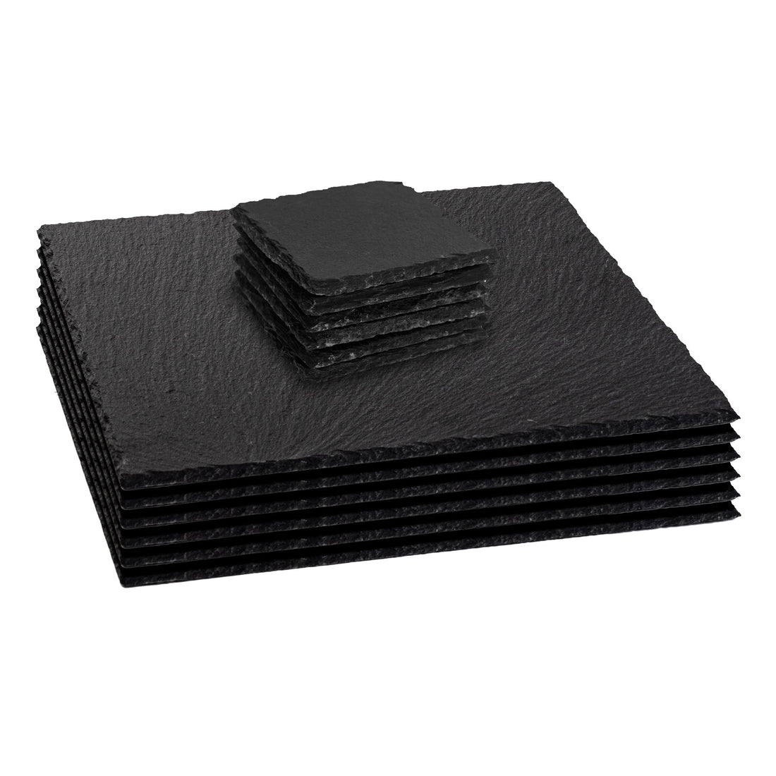 12pc Black Square Slate Placemat & Coaster Sets