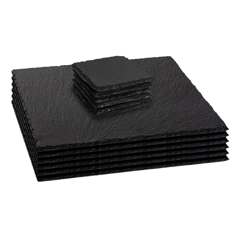 12pc Black Square Slate Placemat & Coaster Sets - By Argon Tableware