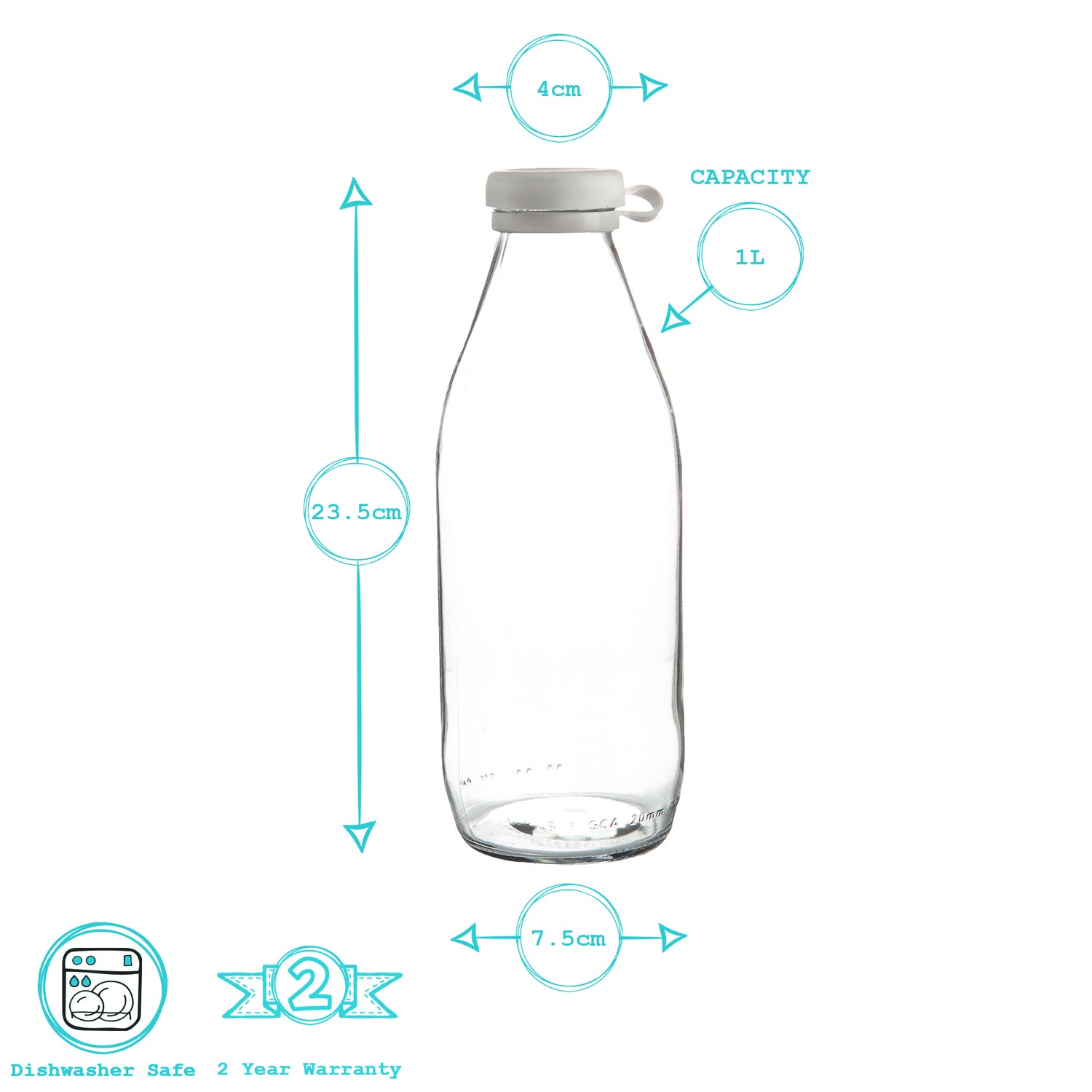 Glass Milk Bottle with Silicone Lid - 1L