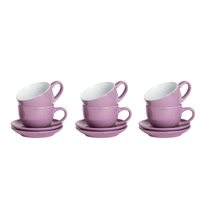 Coloured Cappuccino Cups & Saucers - 250ml - 6 Sets - By Argon Tableware
