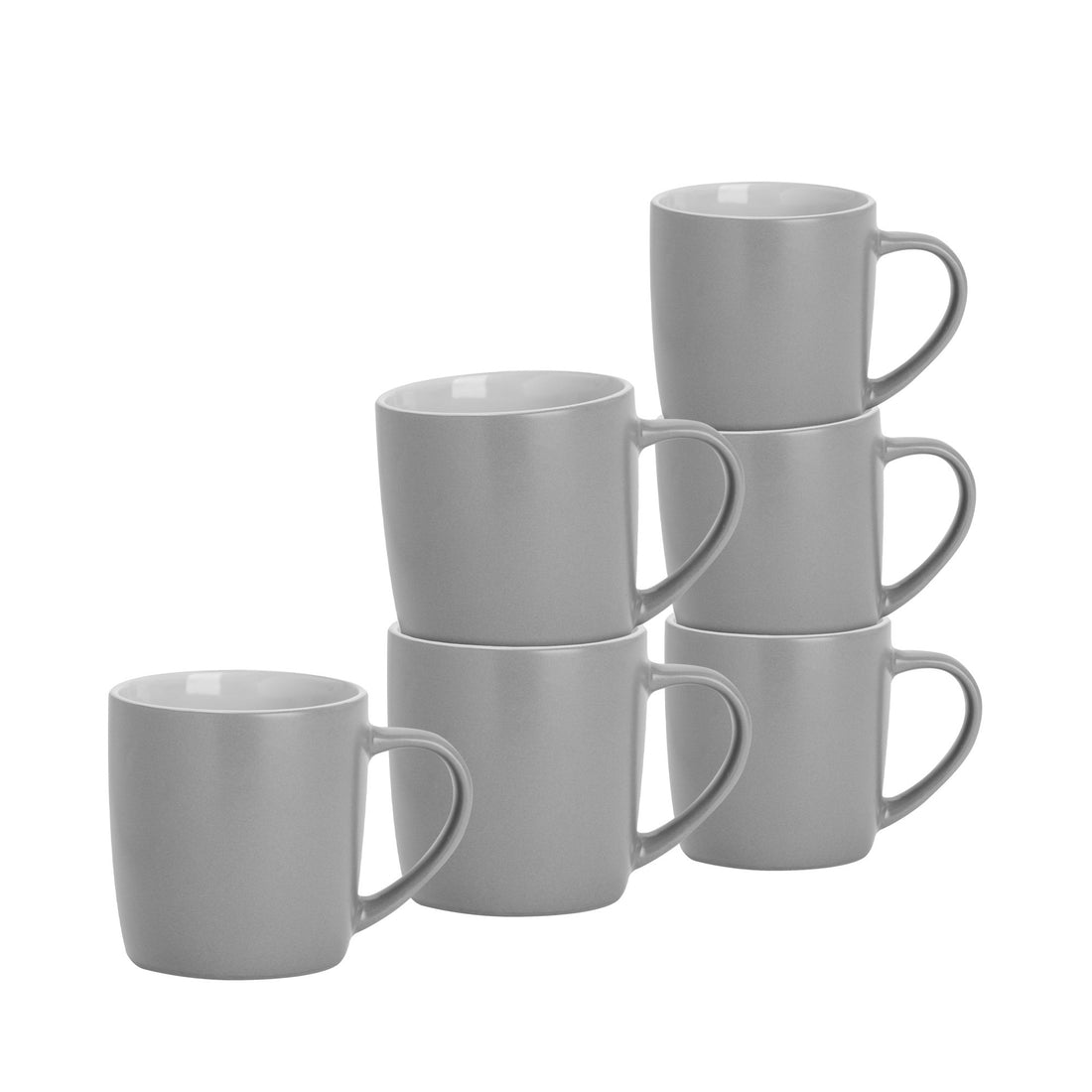 350ml Grey Matte Stoneware Coffee Mugs - Pack of 6