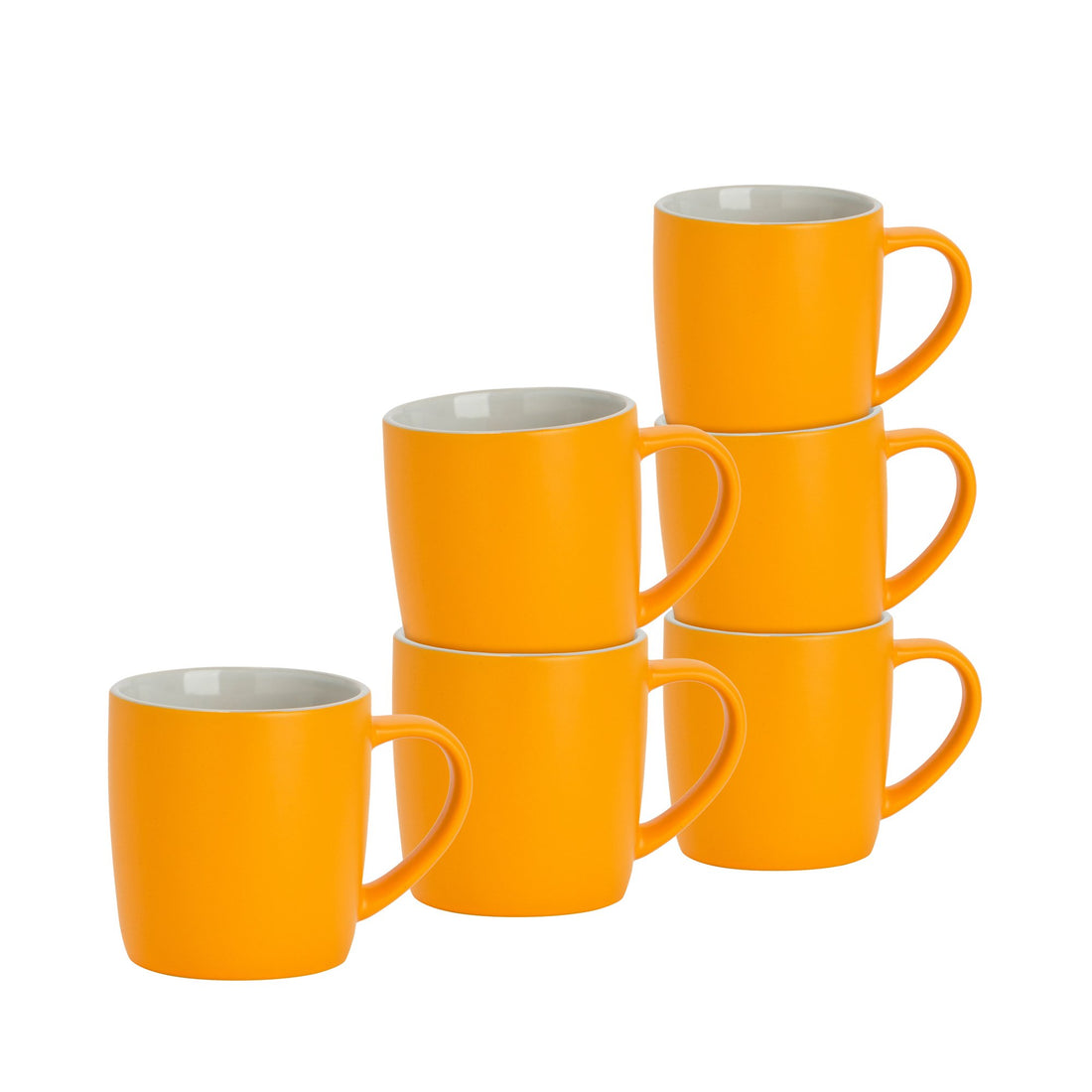 350ml Yellow Matte Stoneware Coffee Mugs - Pack of 6