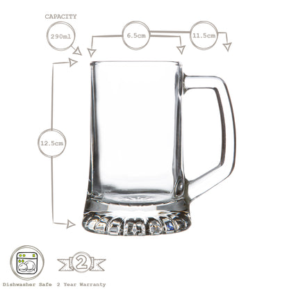 290ml Stern Tankard Glass Beer Mugs - Pack of Two