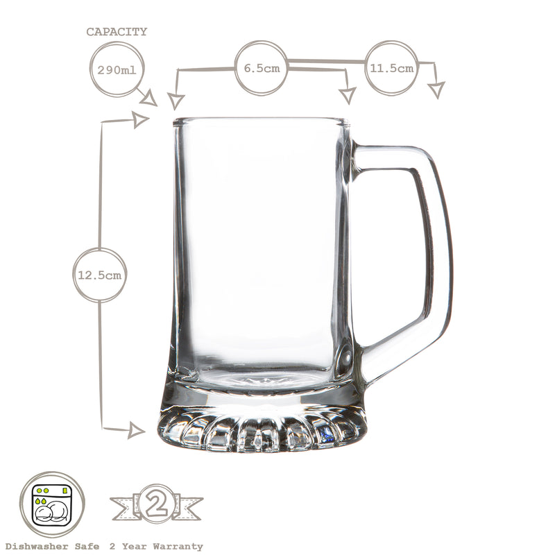 290ml Stern Tankard Glass Beer Mugs - Pack of Two - By Bormioli Rocco