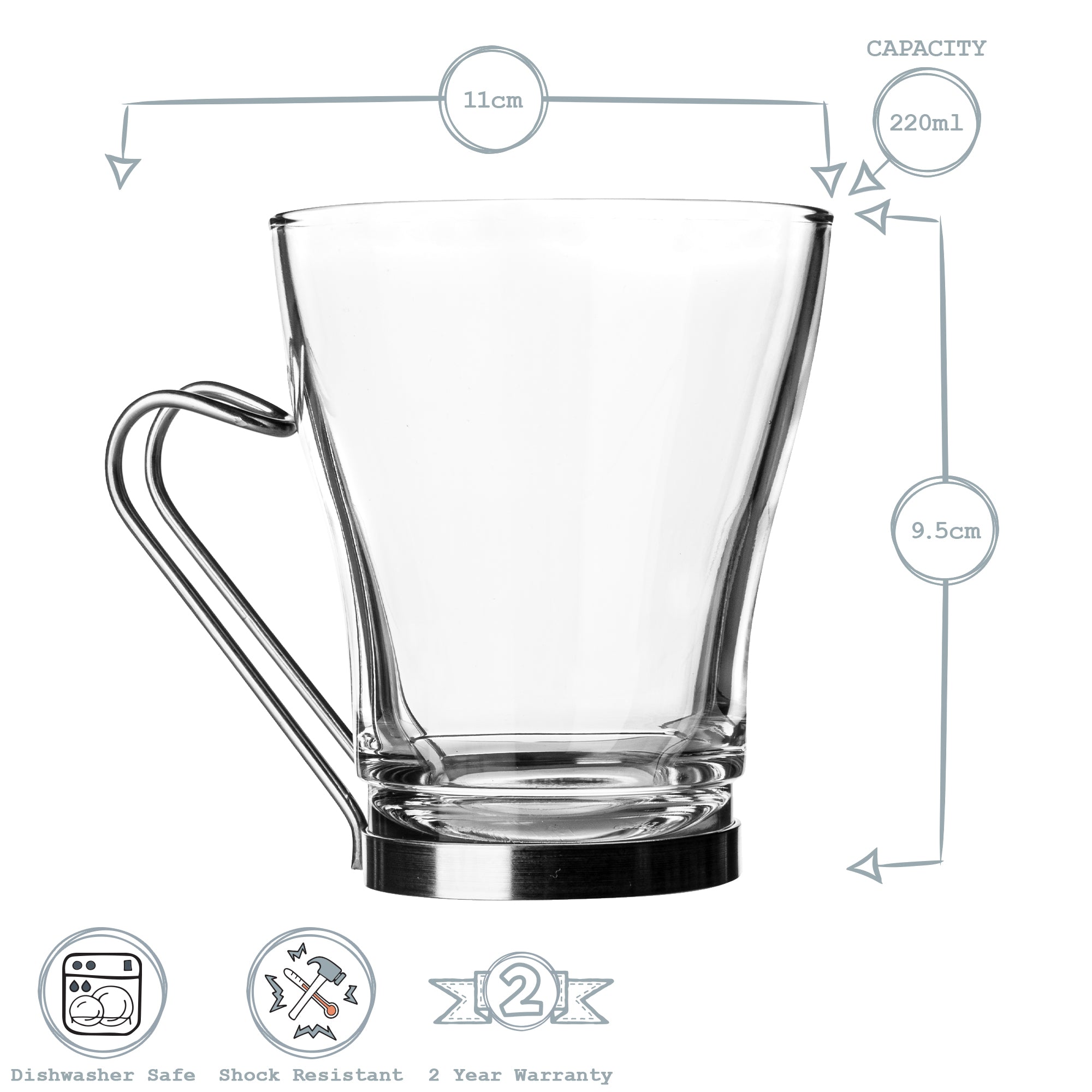 220ml Oslo Glass Coffee Cups - Pack of Six