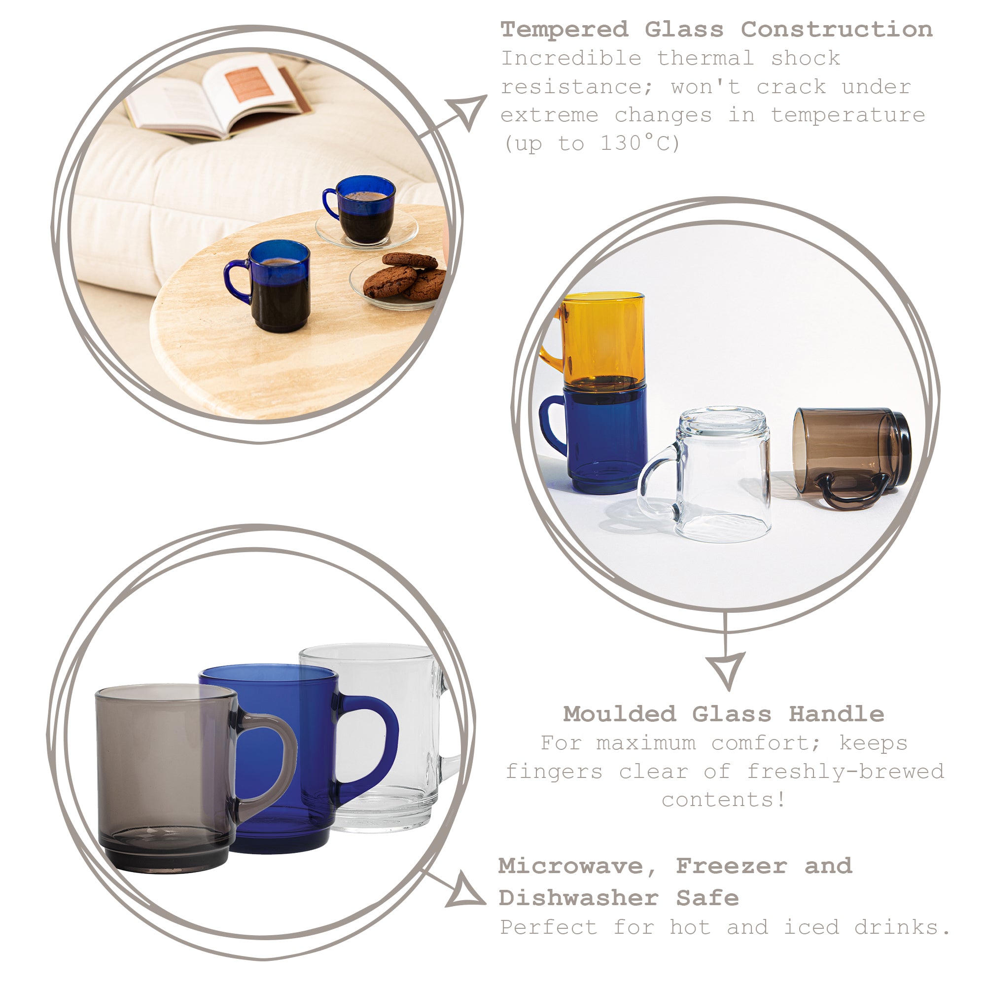 260ml Versailles Glass Mugs - Pack of Six